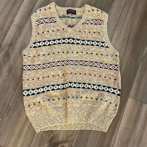 Hathaway Tan Pattern Casual Vintage Sweater Vest Men Large‎